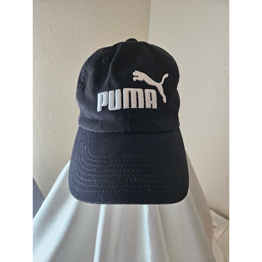Puma Black Adjustable Baseball Cap White Embroidered Logo Unisex One Size